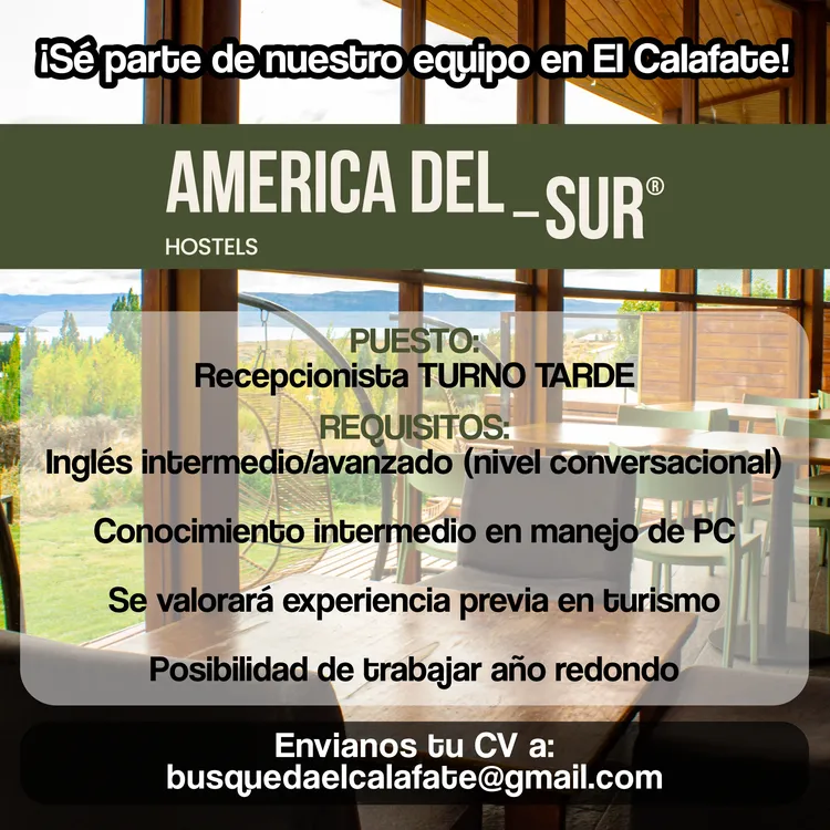 Recepionista - America del Sur 05 al 11 jun